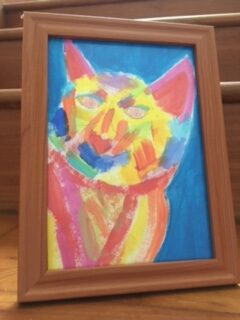 Colourful cat in acrylic.