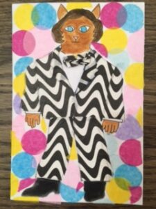 Cat-Man in optical illusion print, with matching bow tie