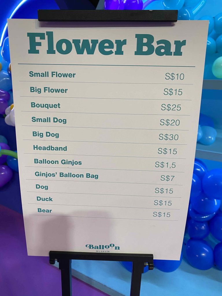 The Flower Bar sells inflated balloon sculptures, as well as new balloons in packets. 