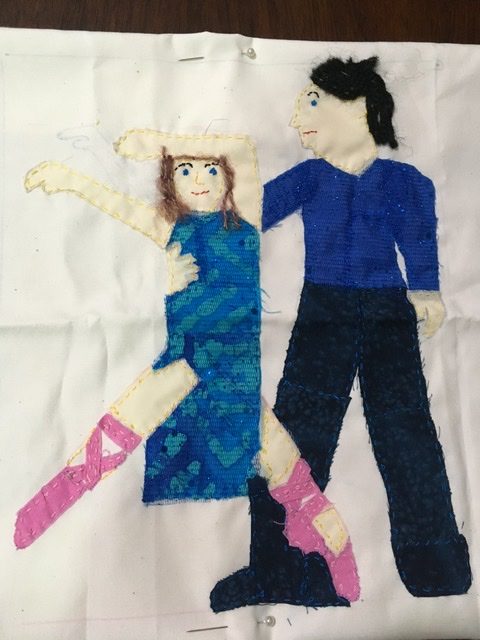 Female and male dancers, applique.