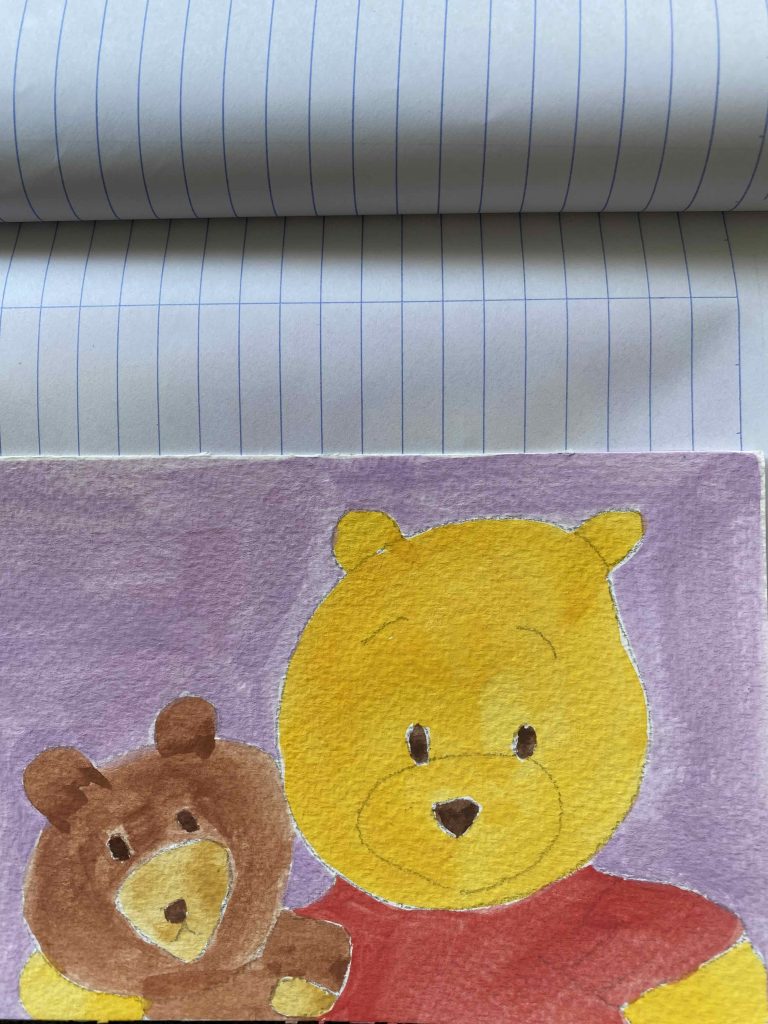 Pooh and his soft toy Teddy bear.