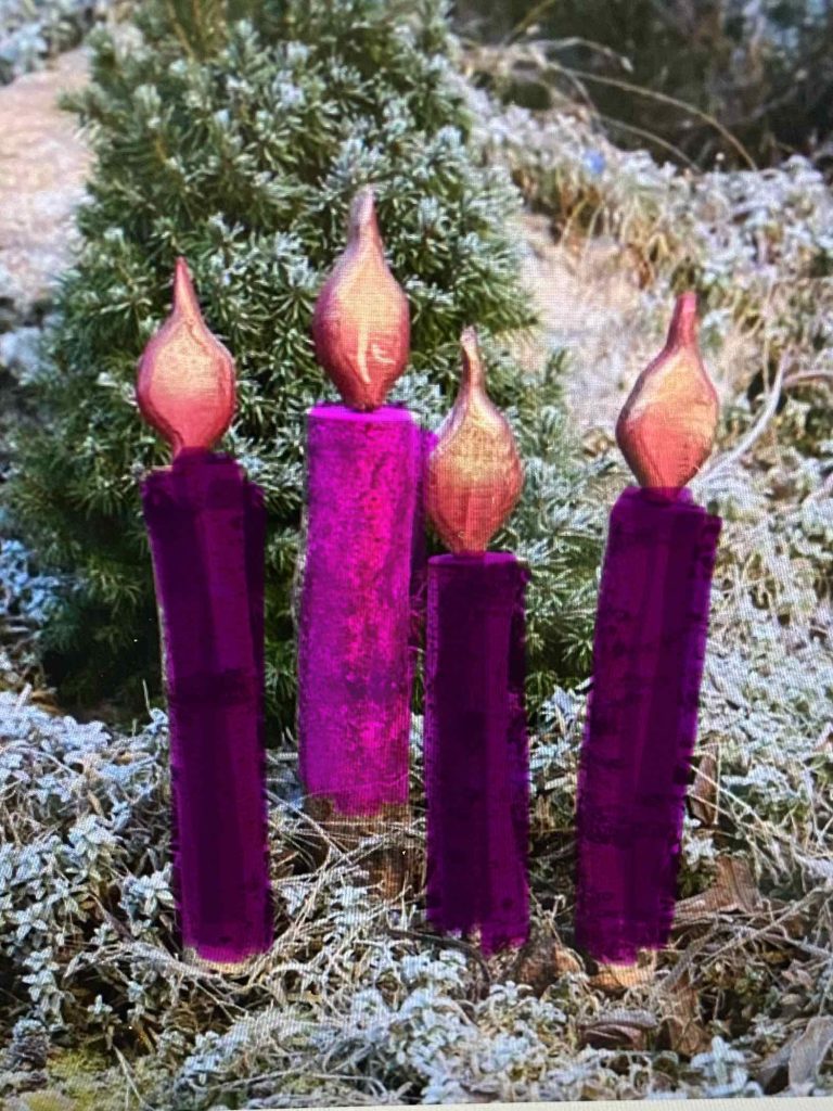 3 purple and 1 pink candle for the Advent Wreath.