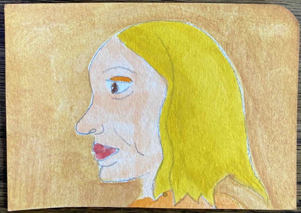 After painting, with hair dyed blonde to reflect the character