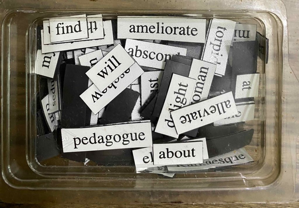 Box of words can be used as prompts for writing fiction or poetry or anything.