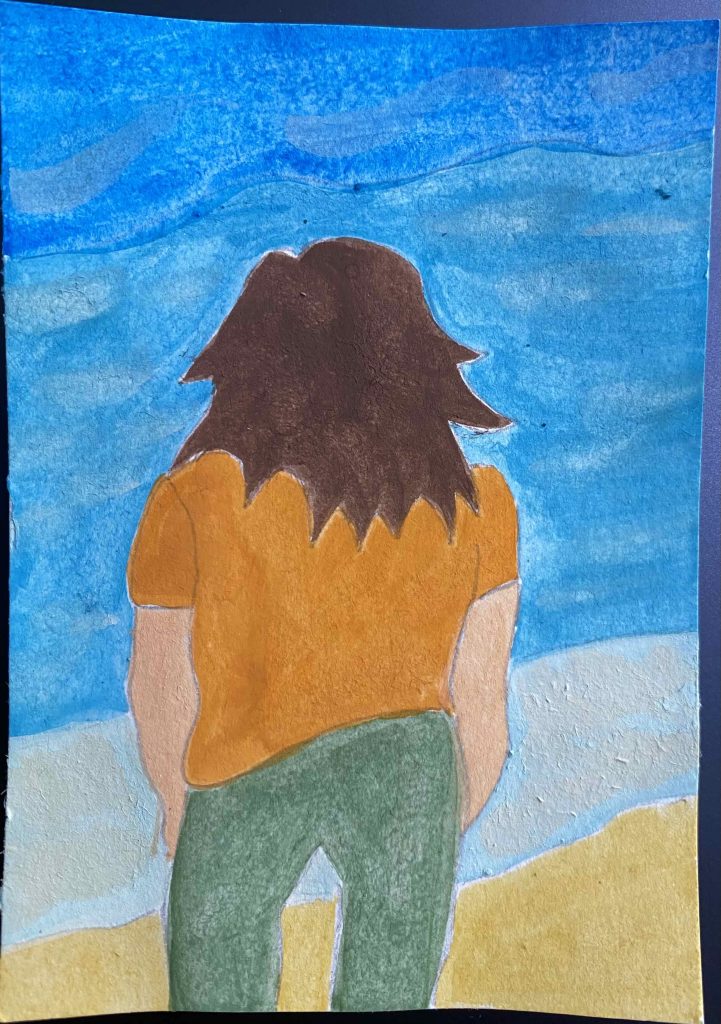 After watercolor, avatar at beach.