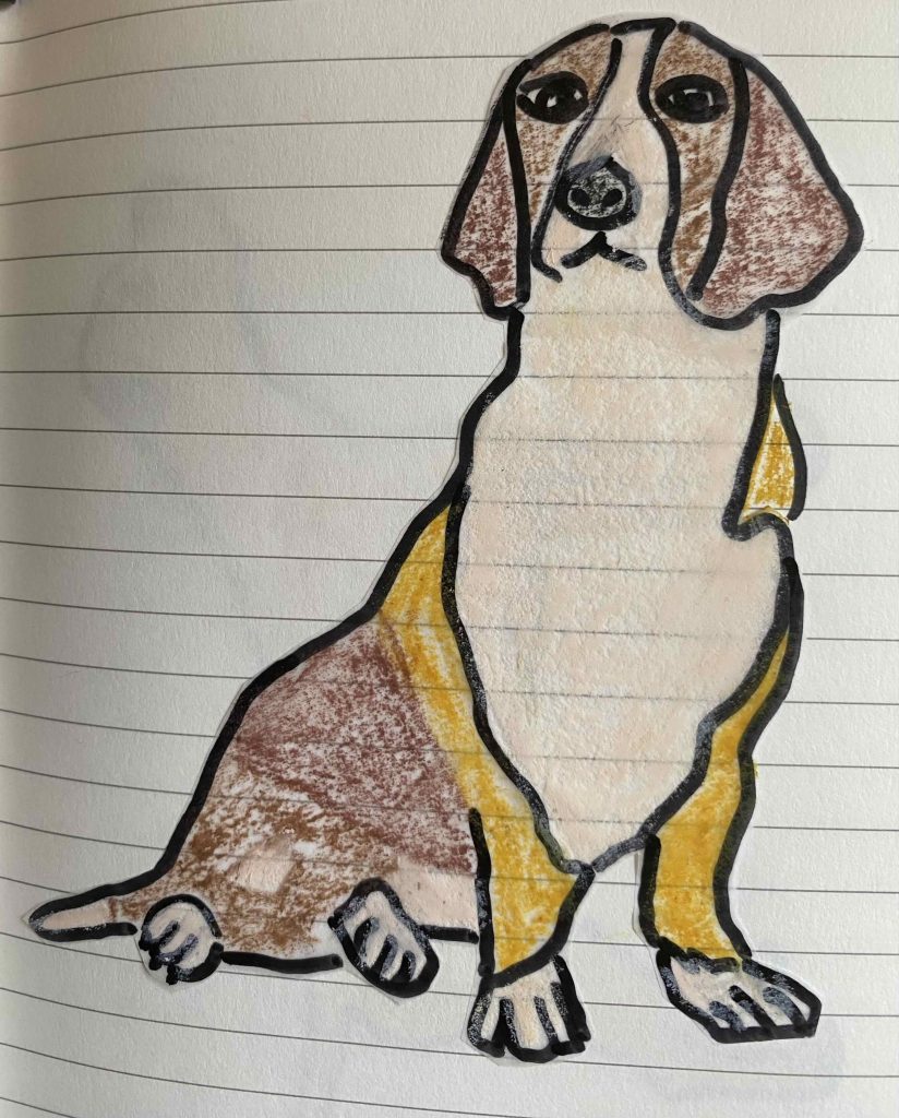 Drever, after coloring with oil pastels.