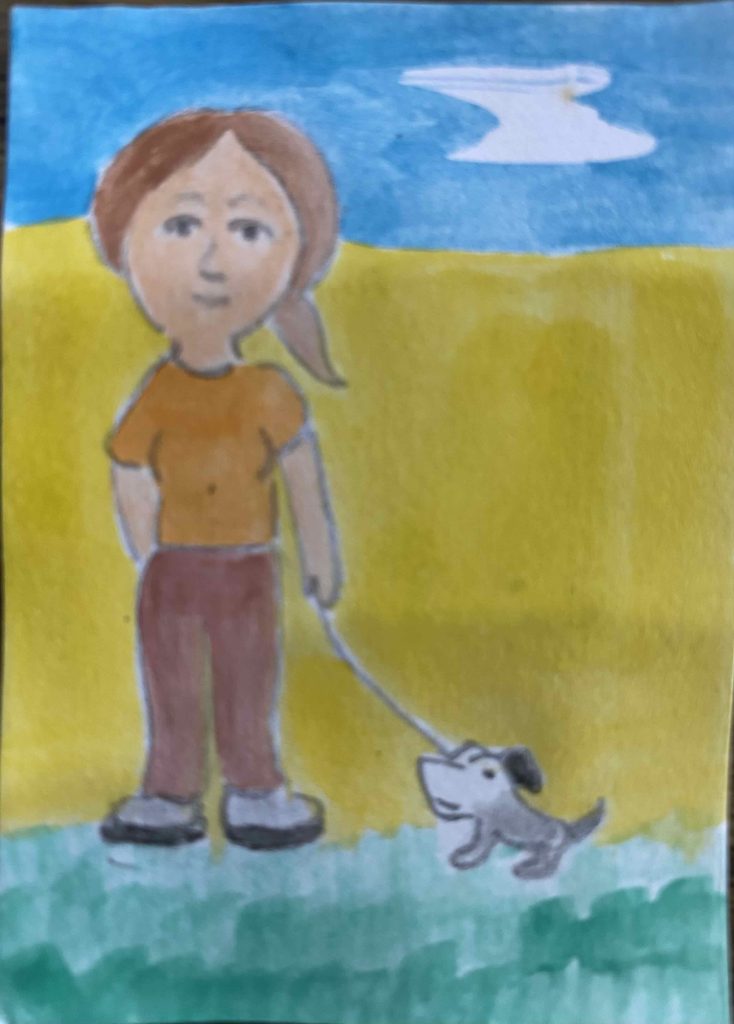 Blogger walking a dog.
