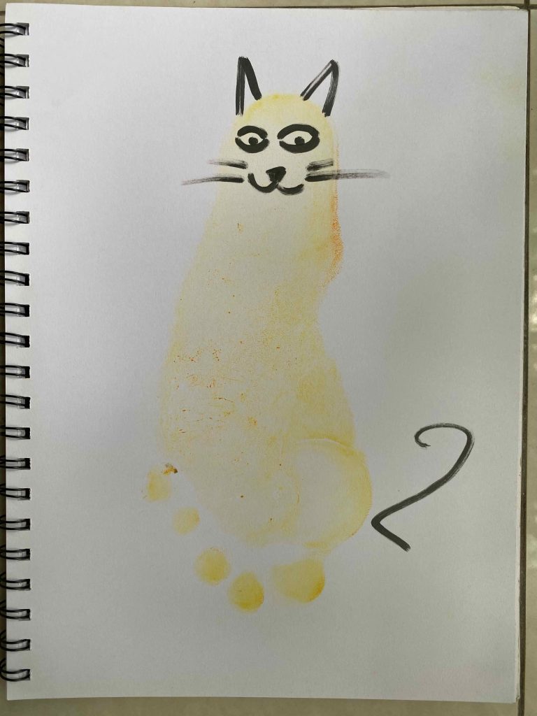 broken foot stamp print drawn as disappearing Chelsea Cat
